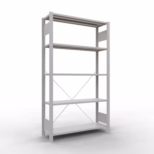 Grundregal, Büro-Fachbodenregal Stecksystem MULTIplus85, 1800 x 1000 x 300 mm (HxBxT), 5 Fachböden, Kreuzstrebe, ohne Anschlagleiste, lichtgrau von der Marke Schulte Lagertechnik Grundregal, Büro-Fachbodenregal Stecksystem MULTIplus85, 1800 x 1000 x 300 mm (HxBxT), 5 Fachböden, Kreuzstrebe, ohne Anschlagleiste, lichtgrau aus der Kategorie Stecksystem mit der Artikelnummer 36019