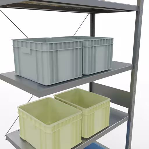 Abbildung Nr 11 des Artikels Anbauregal, Fachbodenregal Stecksystem MULTIplus330, 3000 x 1000 x 500 mm (HxBxT), 7 Fachböden, Kreuzstrebe, verzinkt aus der Produktgruppe Stecksystem von der Marke Schulte Lagertechnik