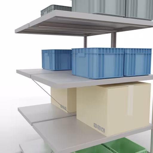 Andere Ansicht des Artikels Anbauregal, Doppelregal, Fachbodenregal Stecksystem MULTIplus250, 2000 x 1000 x (2x600) mm (HxBxT), 2x5 Fachböden, Kreuzstrebe, RAL 7035 lichtgrau aus der Kategorie Fachbodenregale