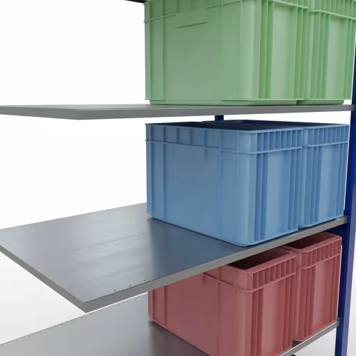 Produktbild Nr.7 des Artikels Anbauregal, Fachbodenregal Stecksystem MULTIplus150, 2500 x 1300 x 800 mm (HxBxT), 6 Fachböden, Längenriegel, RAL 5010 enzianblau/verzinkt aus der Produktreihe Stecksystem von der Marke Schulte Lagertechnik