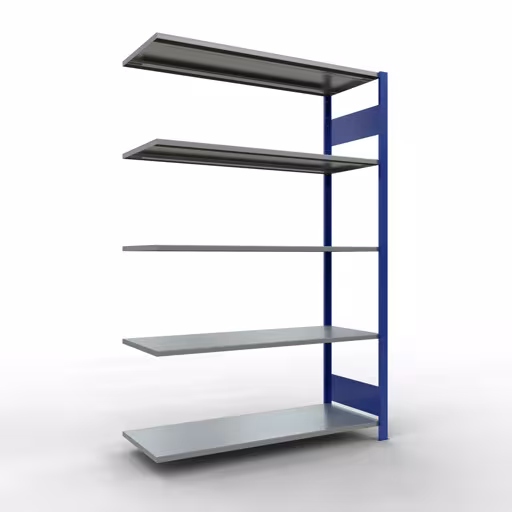 Anbauregal, Fachbodenregal Stecksystem MULTIplus150, 2000 x 1300 x 500 mm (HxBxT), 5 Fachböden, Längenriegel, RAL 5010 enzianblau/verzinkt aus der Kategorie Anbauregal mit der Artikelnummer 12755-130-LR-B