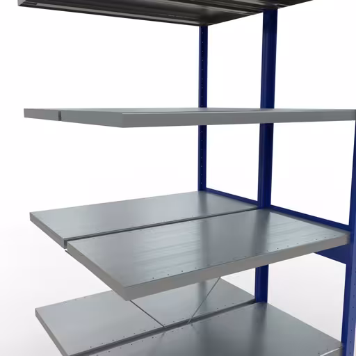 Abbildung Nr 13 des Artikels Anbauregal, Doppelregal, Fachbodenregal Stecksystem MULTIplus250, 2500 x 1000 x (2x500) mm (HxBxT), 2x6 Fachböden, Kreuzstrebe, RAL 5010 enzianblau aus der Produktgruppe Fachbodenregale von der Marke Schulte Lagertechnik
