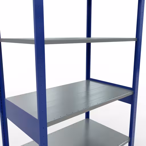 Zusatzbild des Artikels Grundregal, Fachbodenregal Stecksystem MULTIplus150, 2500 x 1000 x 600 mm (HxBxT), 6 Fachböden, Längenriegel, RAL 5010 enzianblau/verzinkt aus Grundregal