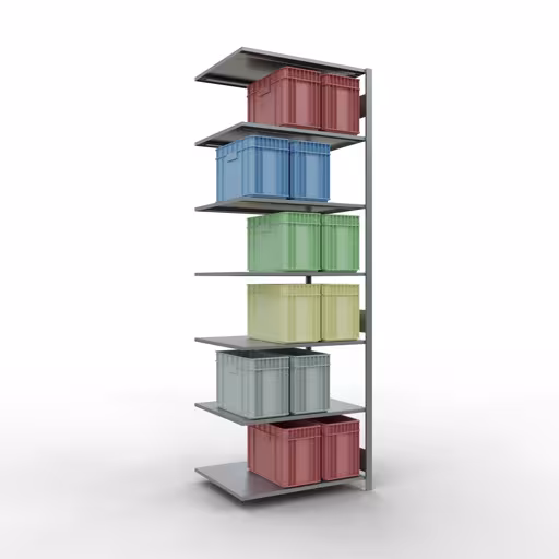Andere Ansicht des Artikels Anbauregal, Fachbodenregal Stecksystem MULTIplus150, 3000 x 1000 x 800 mm (HxBxT), 7 Fachböden, Längenriegel, verzinkt aus der Kategorie Anbauregal
