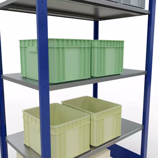 Abbildung Nr 10 des Artikels Grundregal, Fachbodenregal Stecksystem MULTIplus85, 2000 x 1000 x 600 mm (HxBxT), 5 Fachböden, Längenriegel, RAL 5010 enzianblau aus der Produktgruppe Stecksystem von der Marke Schulte Lagertechnik