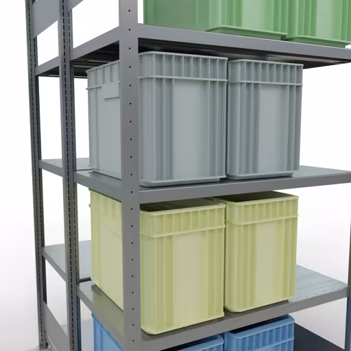 Produktbild Nr.12 des Artikels Grundregal, Doppelregal, Fachbodenregal Stecksystem MULTIplus250, 2000 x 1000 x (2x600) mm (HxBxT), 2x5 Fachböden, Längenriegel, verzinkt aus der Produktreihe Fachbodenregale von der Marke Schulte Lagertechnik