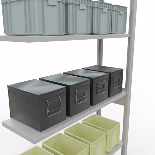 Anbauregal, Fachbodenregal Stecksystem MULTIplus85, 2500 x 1000 x 300 mm (HxBxT), 6 Fachböden, Längenriegel, RAL 7035 lichtgrau von der Marke Schulte Lagertechnik aus der Produktreihe Stecksystem