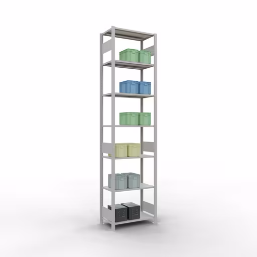 Zusatzbild des Artikels Grundregal, Fachbodenregal Stecksystem MULTIplus150, 3000 x 750 x 400 mm (HxBxT), 7 Fachböden, Längenriegel, RAL 7035 lichtgrau aus Grundregal