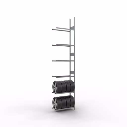 Abbildung Nr 12 des Artikels Anbauregal, Räder-/Reifenregal, 4500 x 1000 x 400 mm, verzinkt, 6 Lagerebenen á 150 kg Fachlast pro Ebene aus der Produktgruppe Fachbodenregale von der Marke Schulte Lagertechnik