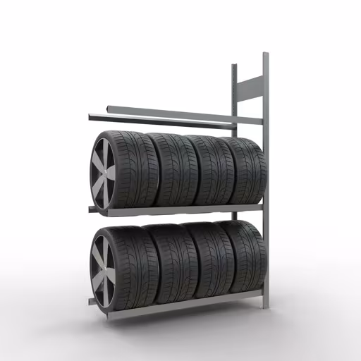 Abbildung Nr 9 des Artikels Anbauregal, Räder-/Reifenregal, 2000 x 1300 x 400 mm (HxBxT), verzinkt, 3 Lagerebenen á 150 kg Fachlast pro Ebene aus der Produktgruppe Fachbodenregale von der Marke Schulte Lagertechnik