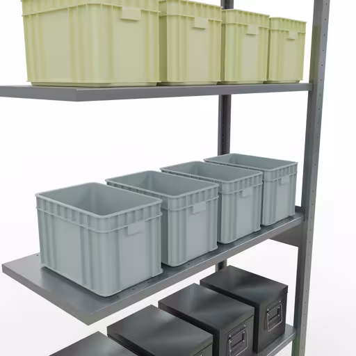 Anbauregal, Fachbodenregal Stecksystem MULTIplus150, 2500 x 1000 x 400 mm (HxBxT), 6 Fachböden, Längenriegel, verzinkt von Schulte Lagertechnik aus der Kategorie Stecksystem
