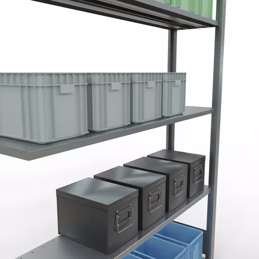 Anbauregal, Fachbodenregal Stecksystem MULTIplus150, 2000 x 1300 x 300 mm (HxBxT), 5 Fachböden, Längenriegel, verzinkt von Schulte Lagertechnik aus der Kategorie Stecksystem