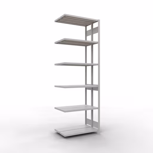 Anbauregal, Doppelregal, Fachbodenregal Stecksystem MULTIplus250, 3000 x 1000 x (2x300) mm (HxBxT), 2x7 Fachböden, Längenriegel, RAL 7035 lichtgrau aus der Kategorie Doppelregale mit der Artikelnummer 33237