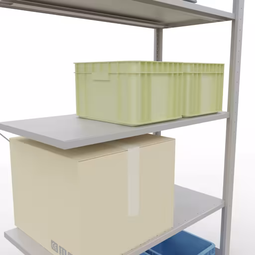 Abbildung Nr 14 des Artikels Anbauregal, Fachbodenregal Stecksystem MULTIplus85, 2000 x 1000 x 500 mm (HxBxT), 5 Fachböden, Kreuzstrebe, RAL 7035 lichtgrau aus der Produktgruppe Stecksystem von der Marke Schulte Lagertechnik