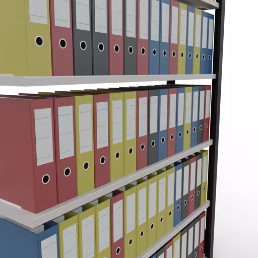 Abbildung Nr 9 des Artikels Anbauregal, Büro-Fachbodenregal Stecksystem MULTIplus85, 2000 x 1300 x 300 mm (HxBxT), 6 Fachböden, Kreuzstrebe, mit Anschlagleiste, schwarz/lichtgrau aus der Produktgruppe Büroregale von der Marke Schulte Lagertechnik