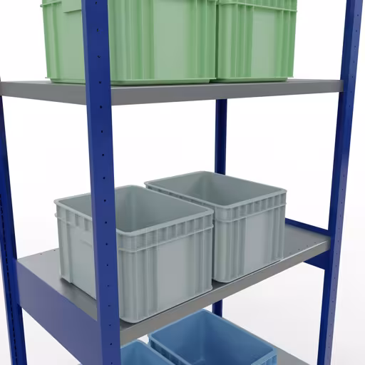 Abbildung Nr 9 des Artikels Grundregal, Fachbodenregal Stecksystem MULTIplus250, 3000 x 1000 x 600 mm (HxBxT), 7 Fachböden, Längenriegel, RAL 5010 enzianblau/verzinkt aus der Produktgruppe Stecksystem von der Marke Schulte Lagertechnik