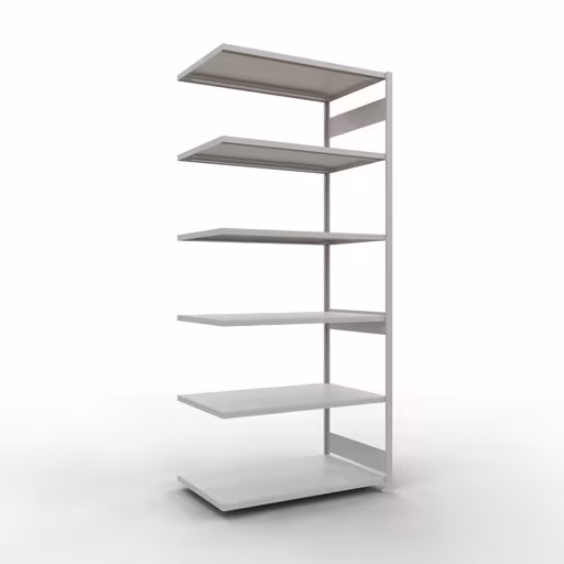 Anbauregal, Fachbodenregal Stecksystem MULTIplus250, 3000 x 1300 x 800 mm (HxBxT), 7 Fachböden, Längenriegel, RAL 7035 lichtgrau aus der Kategorie Anbauregal mit der Artikelnummer 32887-130-LR