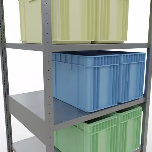 Zusatzbild des Artikels Grundregal, Fachbodenregal Stecksystem MULTIplus250, 2500 x 1000 x 800 mm (HxBxT), 6 Fachböden, Kreuzstrebe, verzinkt aus Grundregal