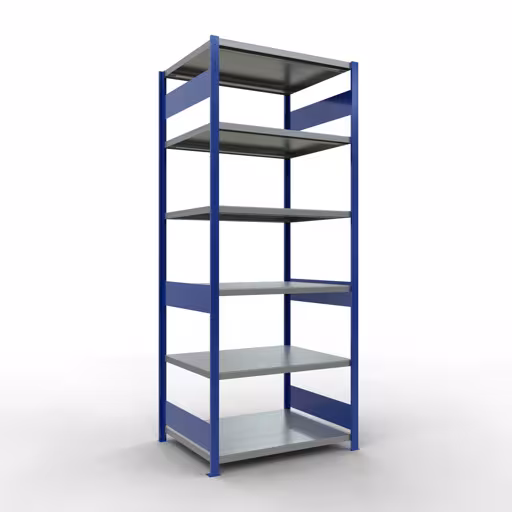 Grundregal, Fachbodenregal Stecksystem MULTIplus250, 2500 x 1000 x 800 mm (HxBxT), 6 Fachböden, Längenriegel, RAL 5010 enzianblau/verzinkt aus der Kategorie Grundregal mit der Artikelnummer 12981-LR-B