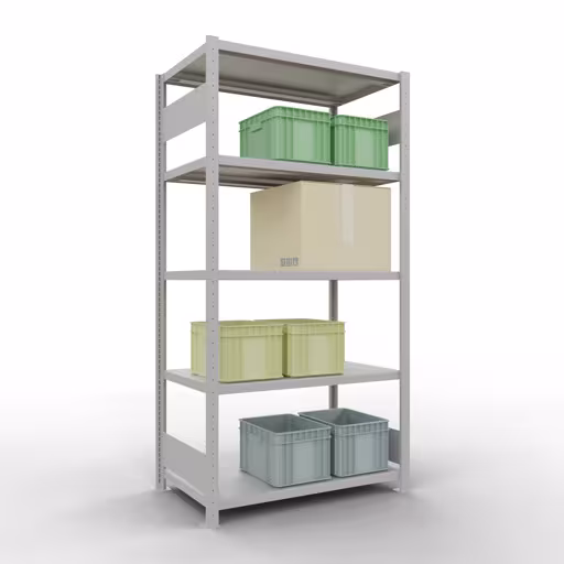 Grundregal, Fachbodenregal Stecksystem MULTIplus330, 2000 x 1000 x 600 mm (HxBxT), 5 Fachböden, Längenriegel, RAL 7035 lichtgrau von der Marke Schulte Lagertechnik aus der Produktreihe Stecksystem