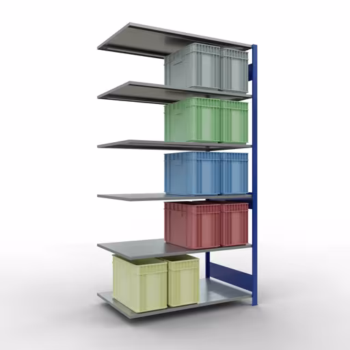 Produktbild Nr.13 des Artikels Anbauregal, Fachbodenregal Stecksystem MULTIplus150, 2500 x 1300 x 800 mm (HxBxT), 6 Fachböden, Längenriegel, RAL 5010 enzianblau/verzinkt aus der Produktreihe Stecksystem von der Marke Schulte Lagertechnik