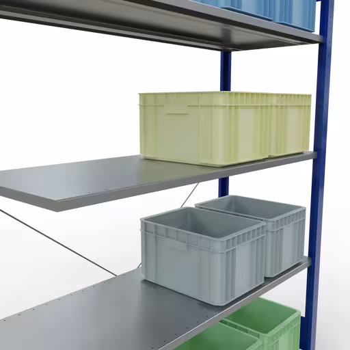 Anbauregal, Fachbodenregal Stecksystem MULTIplus150, 2000 x 1300 x 500 mm (HxBxT), 5 Fachböden, Kreuzstrebe, RAL 5010 enzianblau/verzinkt von Schulte Lagertechnik aus der Kategorie Stecksystem