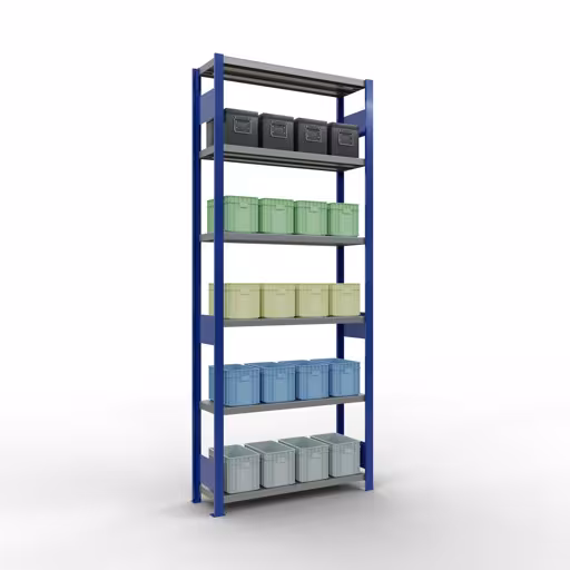 Abbildung Nr 13 des Artikels Grundregal, Fachbodenregal Stecksystem MULTIplus250, 2500 x 1000 x 300 mm (HxBxT), 6 Fachböden, Längenriegel, RAL 5010 enzianblau/verzinkt aus der Produktgruppe Stecksystem von der Marke Schulte Lagertechnik