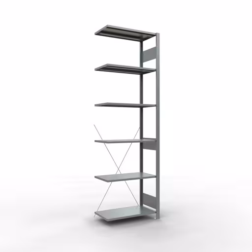 Anbauregal, Fachbodenregal Stecksystem MULTIplus150, 2500 x 750 x 400 mm (HxBxT), 6 Fachböden, Kreuzstrebe, verzinkt von der Marke Schulte Lagertechnik Anbauregal, Fachbodenregal Stecksystem MULTIplus150, 2500 x 750 x 400 mm (HxBxT), 6 Fachböden, Kreuzstrebe, verzinkt aus der Kategorie Anbauregal mit der Artikelnummer 12746-75