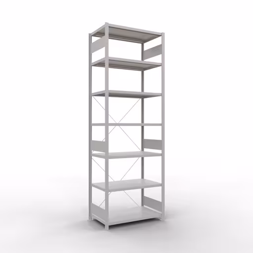Grundregal, Fachbodenregal Stecksystem MULTIplus330, 3000 x 1000 x 600 mm (HxBxT), 7 Fachböden, Kreuzstrebe, RAL 7035 lichtgrau aus der Kategorie Grundregal mit der Artikelnummer 33862