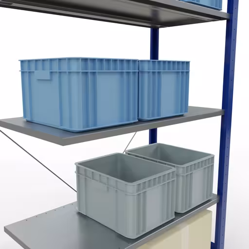 Abbildung Nr 13 des Artikels Anbauregal, Fachbodenregal Stecksystem MULTIplus85, 2000 x 1000 x 500 mm (HxBxT), 5 Fachböden, Kreuzstrebe, RAL 5010 enzianblau aus der Produktgruppe Stecksystem von der Marke Schulte Lagertechnik
