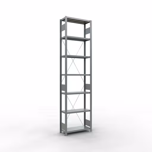 Grundregal, Fachbodenregal Stecksystem MULTIplus250, 3000 x 750 x 300 mm (HxBxT), 7 Fachböden, Kreuzstrebe, verzinkt aus der Kategorie Grundregal mit der Artikelnummer 12932-75