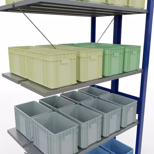 Produktbild Nr.10 des Artikels Anbauregal, Doppelregal, Fachbodenregal Stecksystem MULTIplus150, 3000 x 1000 x (2x600) mm (HxBxT), 2x7 Fachböden, Kreuzstrebe, RAL 5010 enzianblau aus der Produktreihe Fachbodenregale von der Marke Schulte Lagertechnik