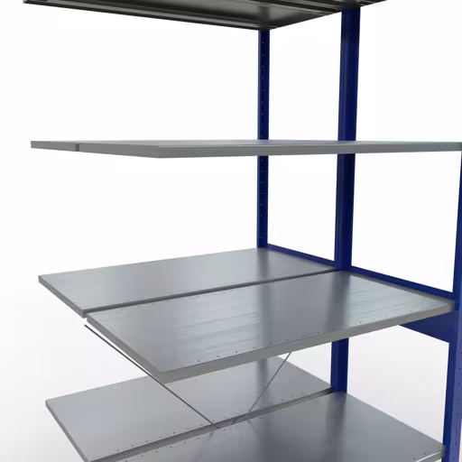 Produktbild Nr.7 des Artikels Anbauregal, Doppelregal, Fachbodenregal Stecksystem MULTIplus150, 2500 x 1000 x (2x500) mm (HxBxT), 2x6 Fachböden, Kreuzstrebe, RAL 5010 enzianblau aus der Produktreihe Fachbodenregale von der Marke Schulte Lagertechnik
