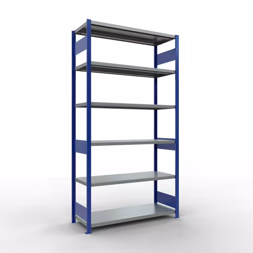 Grundregal, Fachbodenregal Stecksystem MULTIplus250, 2500 x 1300 x 500 mm (HxBxT), 6 Fachböden, Längenriegel, RAL 5010 enzianblau/verzinkt aus der Kategorie Grundregal mit der Artikelnummer 12951-130-LR-B