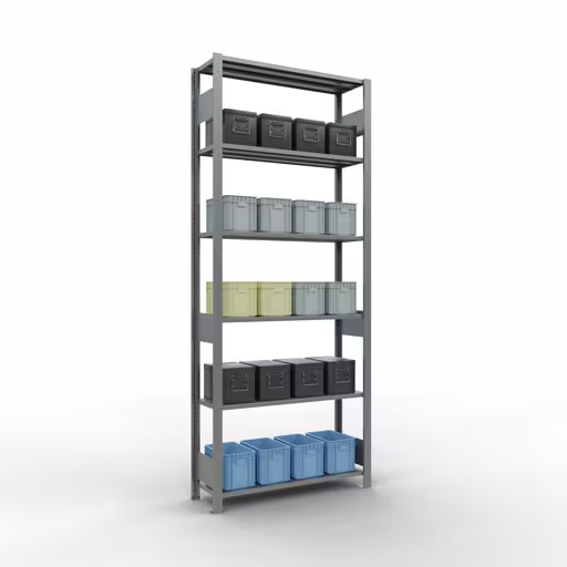 Abbildung Nr 14 des Artikels Grundregal, Fachbodenregal Stecksystem MULTIplus85, 2500 x 1000 x 300 mm (HxBxT), 6 Fachböden, Längenriegel, verzinkt aus der Produktgruppe Stecksystem von der Marke Schulte Lagertechnik