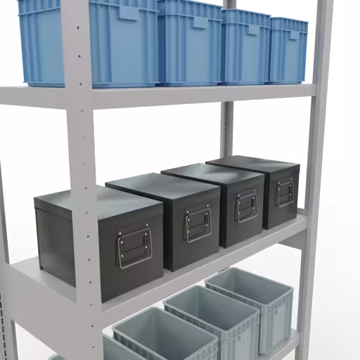 Produktbild Nr 14 des Artikels Grundregal, Fachbodenregal Stecksystem MULTIplus330, 2500 x 1000 x 400 mm (HxBxT), 6 Fachböden, Längenriegel, RAL 7035 lichtgrau Abbildung Nr 14 des Artikels Grundregal, Fachbodenregal Stecksystem MULTIplus330, 2500 x 1000 x 400 mm (HxBxT), 6 Fachböden, Längenriegel, RAL 7035 lichtgrau aus der Produktgruppe Stecksystem von der Marke Schulte Lagertechnik