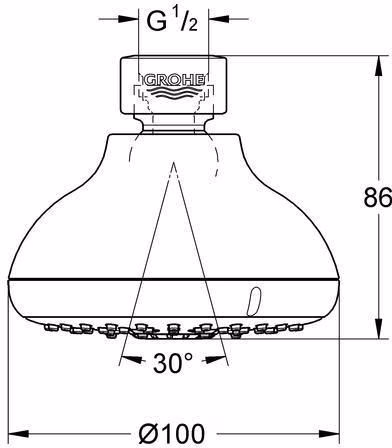 Technische Zeichnung 4056991 GROHE Kopfbrause Tempesta 100 27606_1 4 Strahlarten 9 l/min chrom