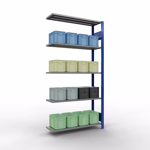 Abbildung Nr 13 des Artikels Anbauregal, Fachbodenregal Stecksystem MULTIplus85, 2000 x 1000 x 300 mm (HxBxT), 5 Fachböden, Längenriegel, RAL 5010 enzianblau aus der Produktgruppe Stecksystem von der Marke Schulte Lagertechnik