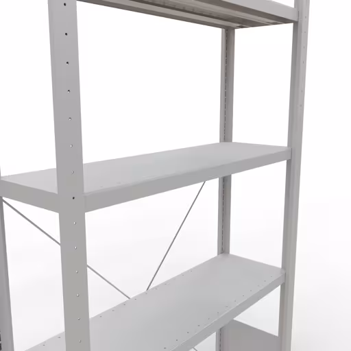 Grundregal, Fachbodenregal Stecksystem MULTIplus250, 2000 x 1000 x 300 mm (HxBxT), 5 Fachböden, Kreuzstrebe, RAL 7035 lichtgrau mit der Artikelnr. 32830 Grundregal, Fachbodenregal Stecksystem MULTIplus250, 2000 x 1000 x 300 mm (HxBxT), 5 Fachböden, Kreuzstrebe, RAL 7035 lichtgrau von Schulte Lagertechnik aus der Kategorie Stecksystem