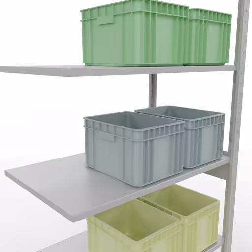 Abbildung Nr 14 des Artikels Anbauregal, Fachbodenregal Stecksystem MULTIplus85, 2500 x 1000 x 600 mm (HxBxT), 6 Fachböden, Längenriegel, RAL 7035 lichtgrau aus der Produktgruppe Stecksystem von der Marke Schulte Lagertechnik