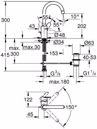 Technische Zeichnung 4049706 GROHE Einhand-Waschtischbatterie Eurostyle C 23043_3 L-Size chrom