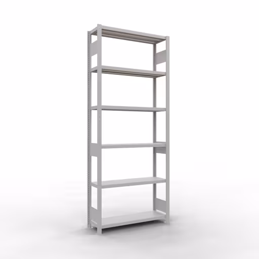 Abbildung Nr 8 des Artikels Grundregal, Fachbodenregal Stecksystem MULTIplus250, 2500 x 1000 x 300 mm (HxBxT), 6 Fachböden, Längenriegel, RAL 7035 lichtgrau aus der Produktgruppe Stecksystem von der Marke Schulte Lagertechnik
