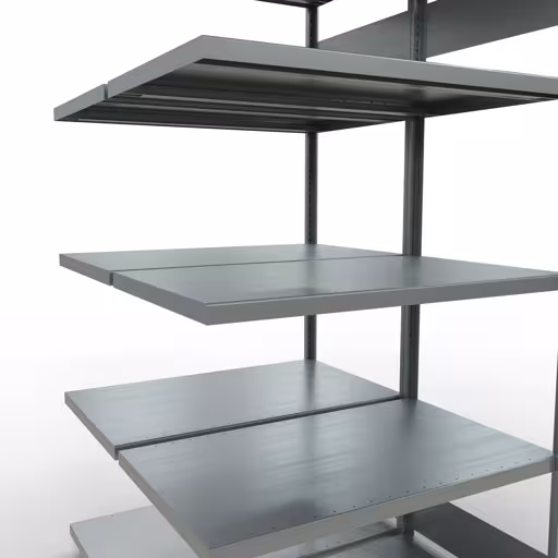 Andere Ansicht des Artikels Anbauregal, Doppelregal, Fachbodenregal Stecksystem MULTIplus250, 2000 x 1000 x (2x600) mm (HxBxT), 2x5 Fachböden, Längenriegel, verzinkt aus der Kategorie Fachbodenregale