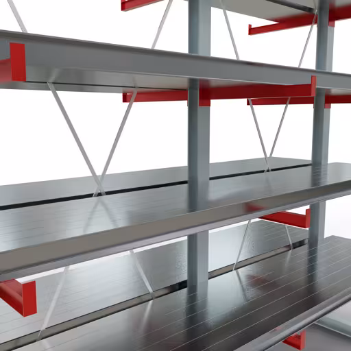 Abbildung Nr 11 des Artikels K 6000 Komplettregal, doppelseitig, 3000 x 3000 x 2x 750 mm, RAL 7001 / RAL 3000, 5 Lagerebenen aus der Produktgruppe Kragarmregale von der Marke Schulte Lagertechnik