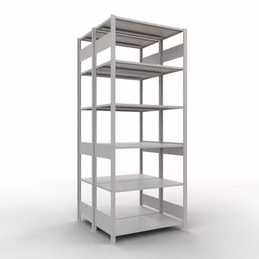 Grundregal, Doppelregal, Fachbodenregal Stecksystem MULTIplus150, 2500 x 1000 x (2x500) mm (HxBxT), 2x6 Fachböden, Längenriegel, RAL 7035 lichtgrau aus der Kategorie Doppelregale mit der Artikelnummer 33151
