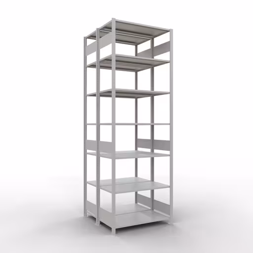 Grundregal, Doppelregal, Fachbodenregal Stecksystem MULTIplus150, 3000 x 1000 x (2x500) mm (HxBxT), 2x7 Fachböden, Längenriegel, RAL 7035 lichtgrau aus der Kategorie Doppelregale mit der Artikelnummer 33152