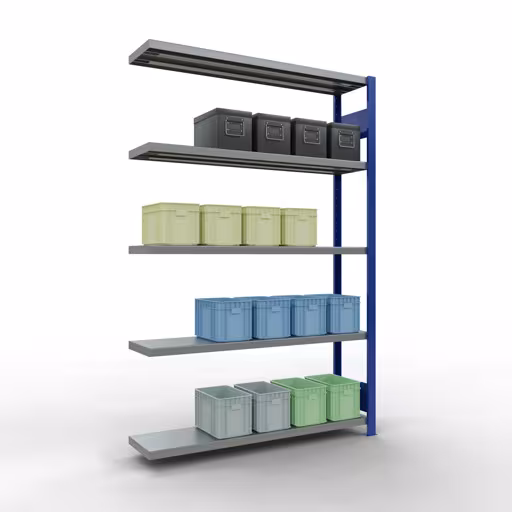 Produktbild Nr 15 des Artikels Anbauregal, Fachbodenregal Stecksystem MULTIplus250, 2000 x 1300 x 300 mm (HxBxT), 5 Fachböden, Längenriegel, RAL 5010 enzianblau/verzinkt Abbildung Nr 15 des Artikels Anbauregal, Fachbodenregal Stecksystem MULTIplus250, 2000 x 1300 x 300 mm (HxBxT), 5 Fachböden, Längenriegel, RAL 5010 enzianblau/verzinkt aus der Produktgruppe Stecksystem von der Marke Schulte Lagertechnik