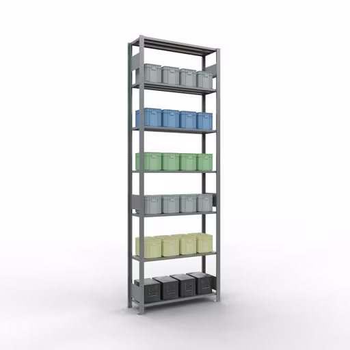 Grundregal, Fachbodenregal Stecksystem MULTIplus150, 3000 x 1000 x 300 mm (HxBxT), 7 Fachböden, Längenriegel, verzinkt von der Marke Schulte Lagertechnik aus der Produktreihe Stecksystem