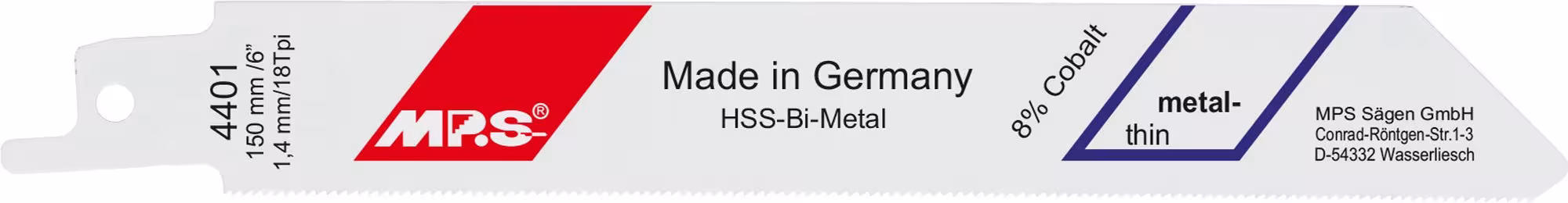 Bi-Metall-Säbelsägeblatt gefräst und geschränkt Gesamtlänge 150/verzahnte Länge 130mm, Zahnteilung 1,4mm von der Marke MPS MPS Bi-Metall-Säbelsägeblatt gefräst und geschränkt zur Bearbeitung von Holz- und Metallwerkstoffen Typ Gesamtlänge: 150 mm aus der Kategorie Säbelsägeblatt mit der Artikelnr. 4401-5