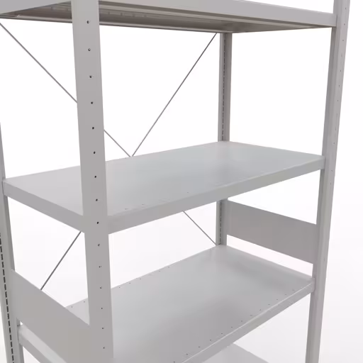 Grundregal, Fachbodenregal Stecksystem MULTIplus250, 3000 x 1000 x 500 mm (HxBxT), 7 Fachböden, Kreuzstrebe, RAL 7035 lichtgrau von Schulte Lagertechnik mit der Artikelnr. 32852
